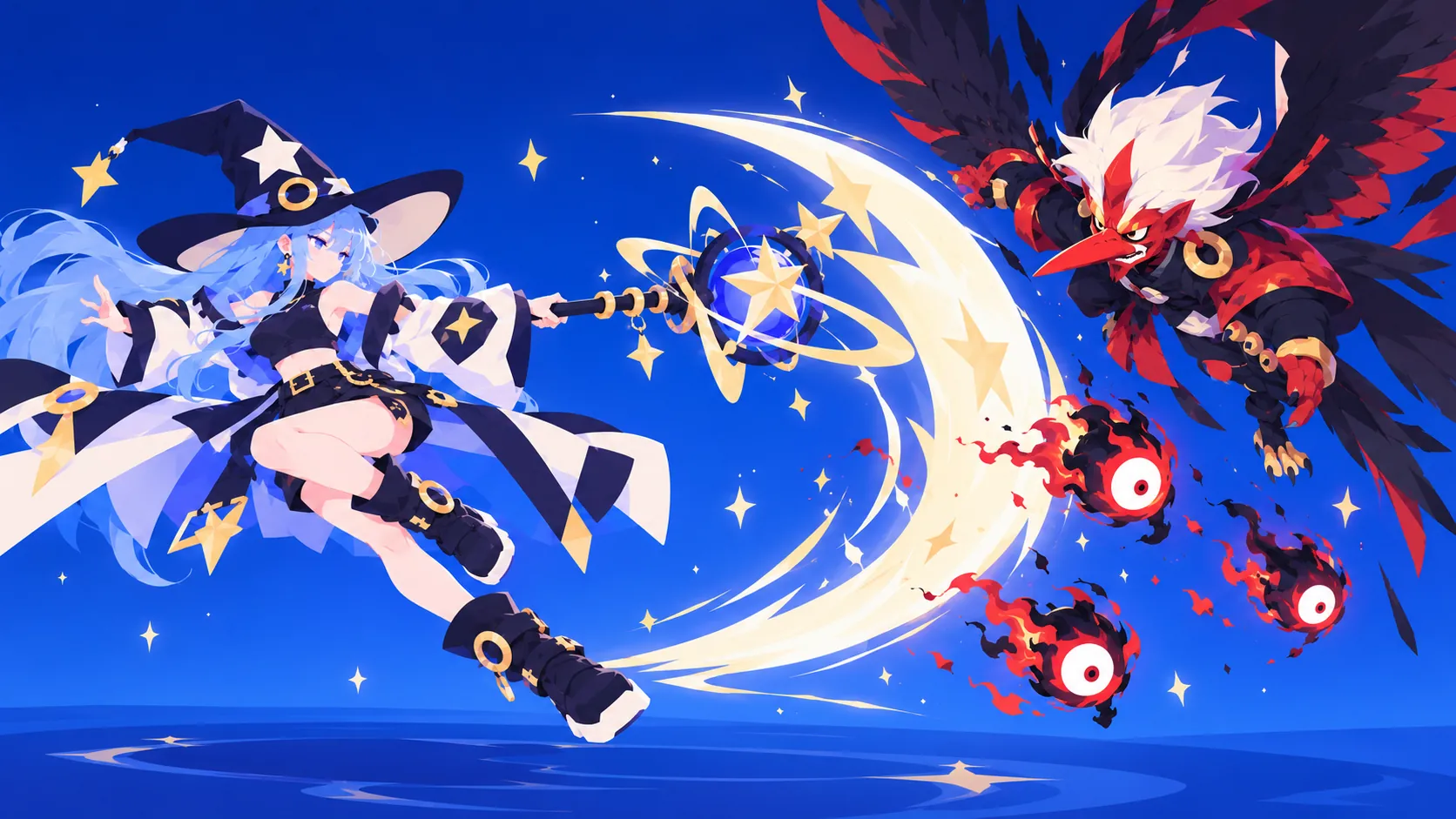 La Brujita contra un tengu bajo la luna